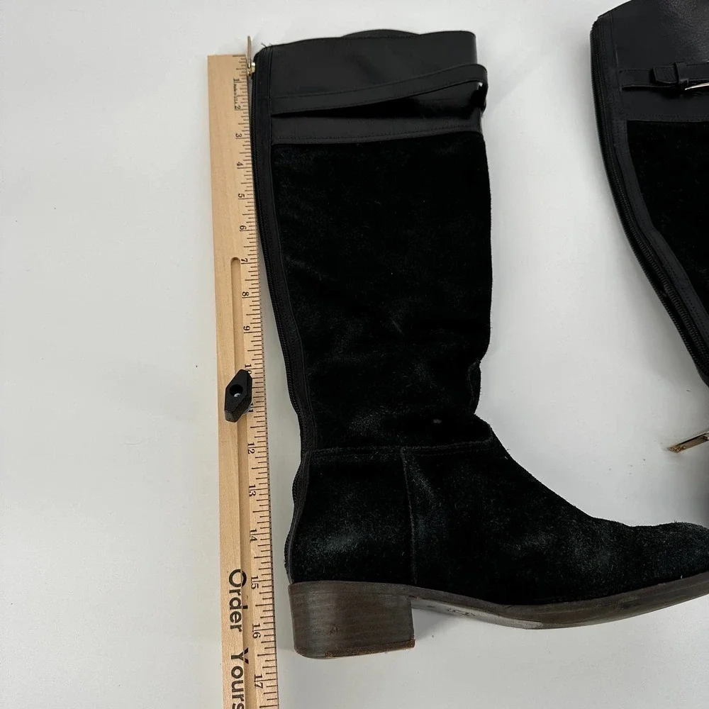 Tory Burch Womens Suede Leather Tall Riding Boot Round Toe Zipper Black Size 6